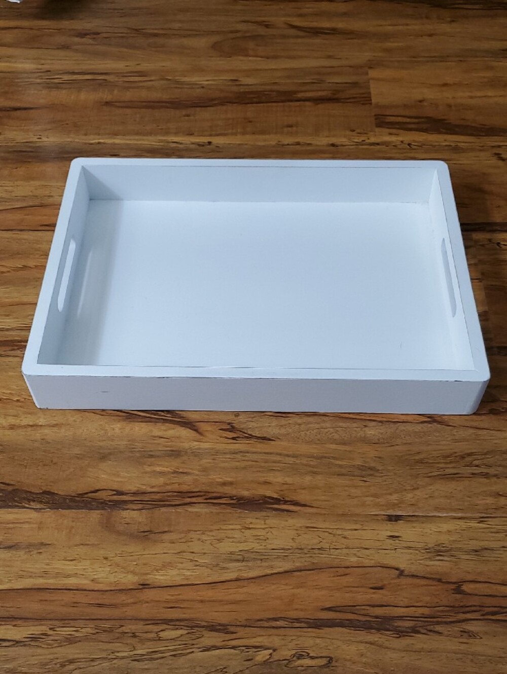 White Wooden Serving Tray with Cutout Handles